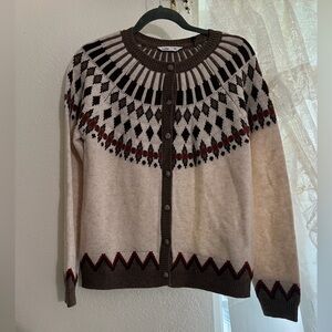 LOLITA S Elegant Nordic Pattern Cardigan - Cream and Brown